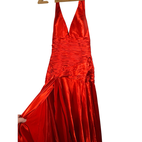 Blush Prom by Alexia Dress Size 8 Formal Prom Red Halter Satin High Slit Y2K New - Picture 7 of 16